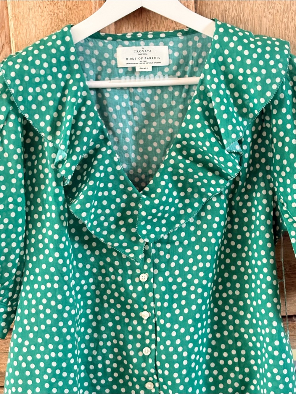 Trovata Faye Short Sleeve Ruffled V Neck Blouse In Lawn Dot S NWT - Picture 5 of 11